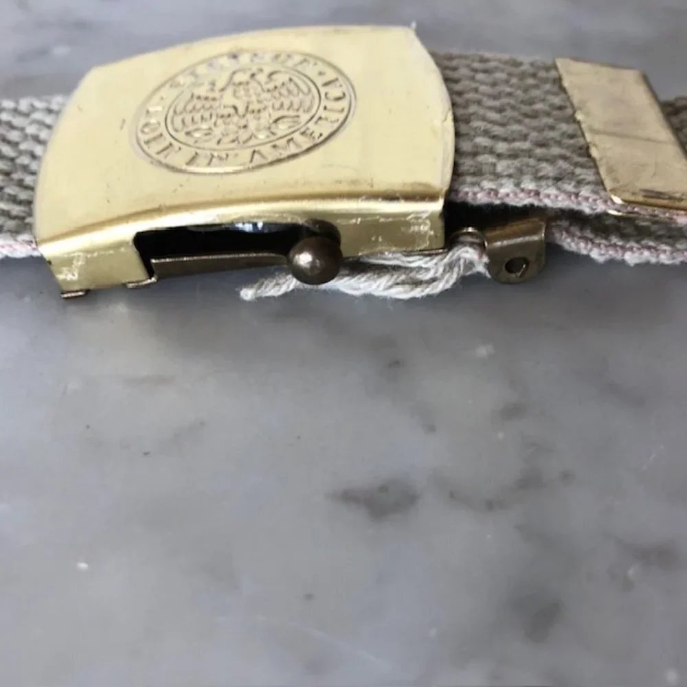 STETSON Born in American Eagle Embossed Gold Tone Web Belt Vintage RARE